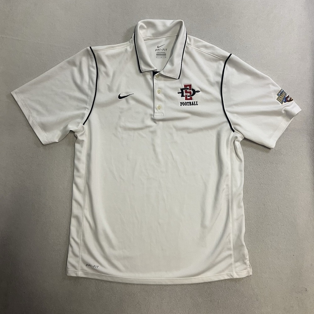 Nike SDSU Aztecs Polo Shirt Men's Large White Famous Idaho Potato Bowl Dri Fit